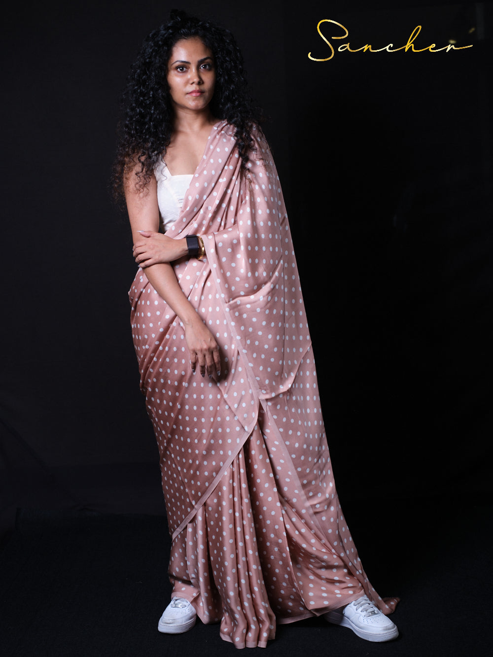 Full-length view of Sexy on the Beach saree with contemporary styling and traditional appeal