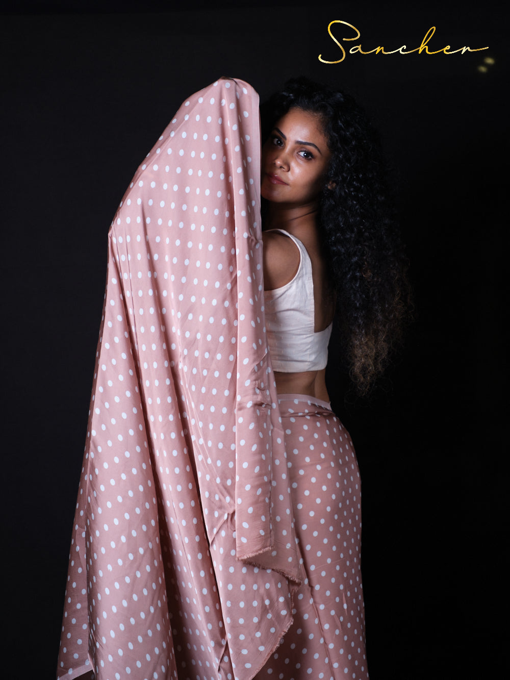 Lightweight polka dot saree in dusty rose color perfect for office and party wear