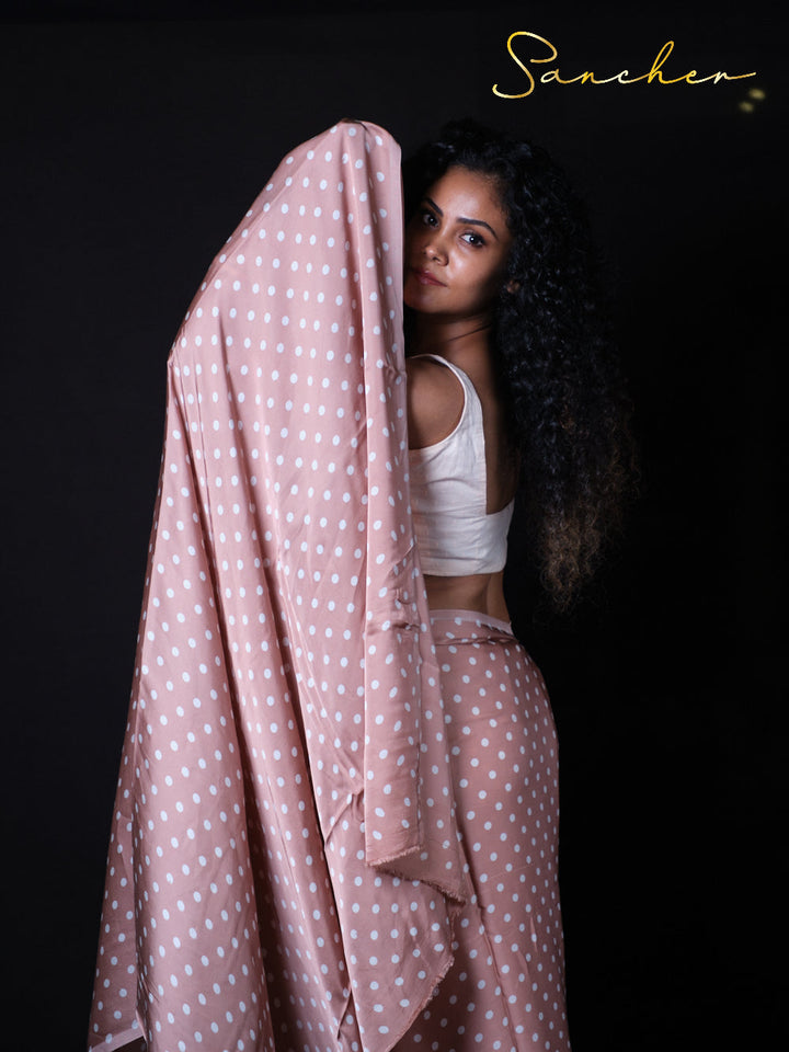 Lightweight polka dot saree in dusty rose color perfect for office and party wear