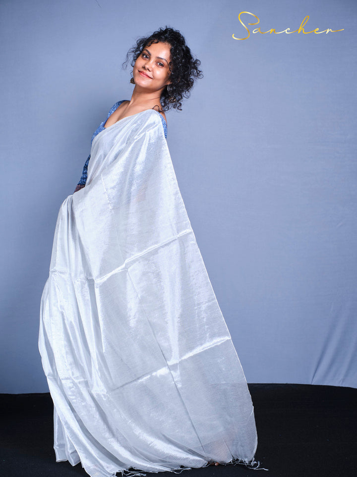 Pearl Meadow Mul Zari Saree