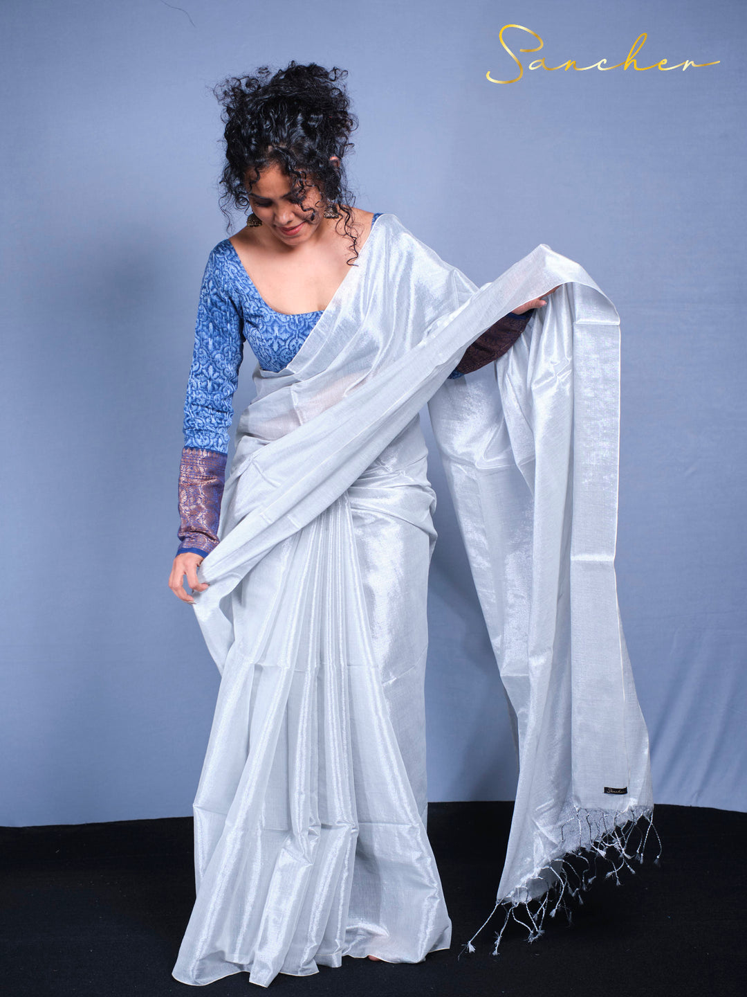 Pearl Meadow Mul Zari Saree