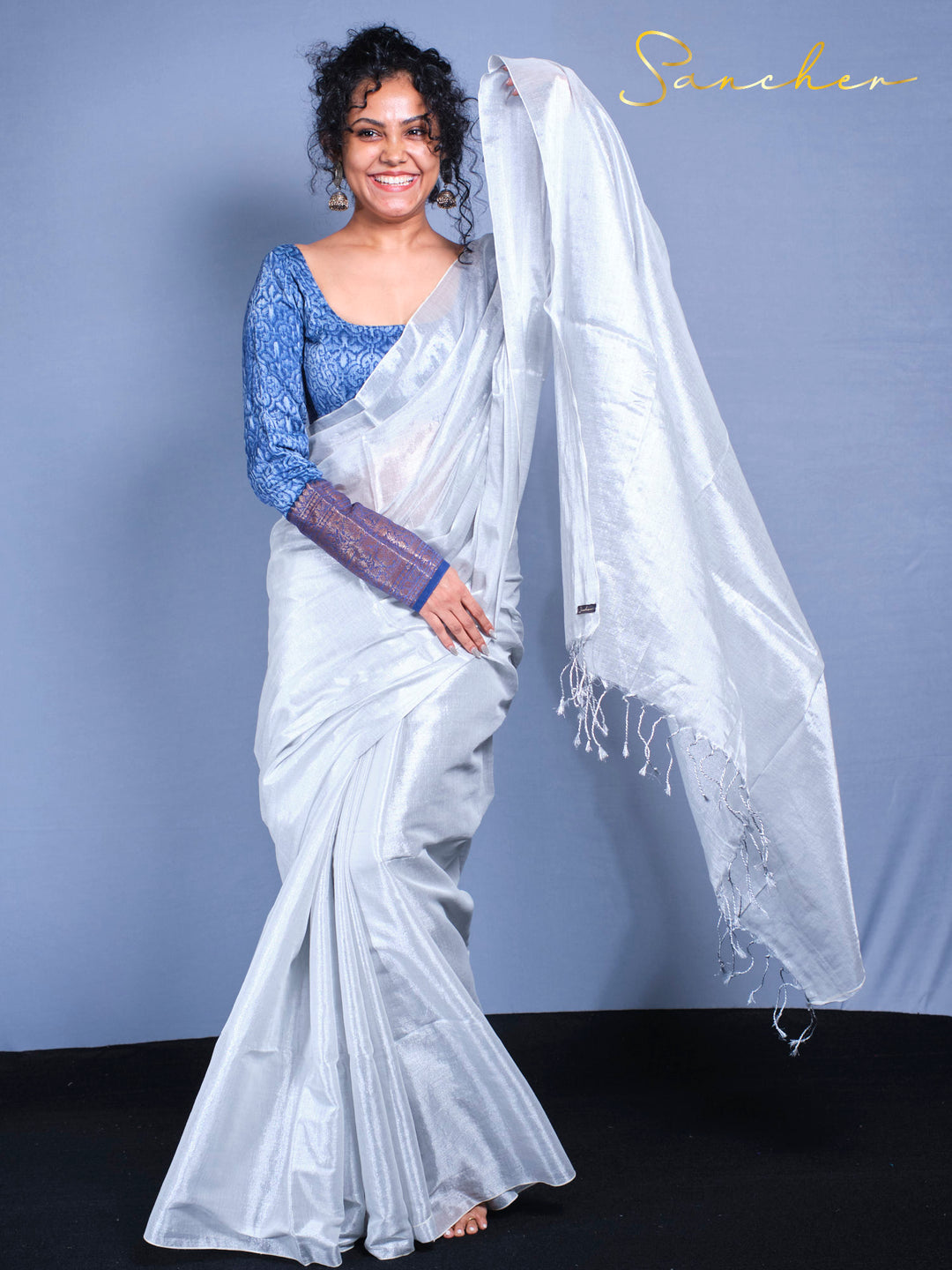 Pearl Meadow Mul Zari Saree