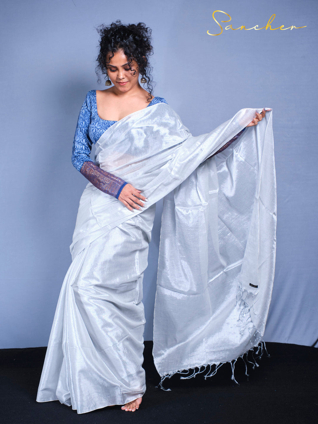 Pearl Meadow Mul Zari Saree