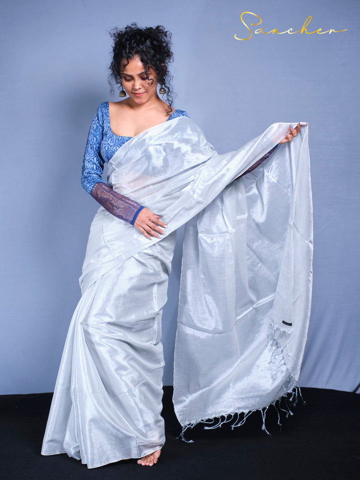 Pearl Meadow Mul Zari Saree