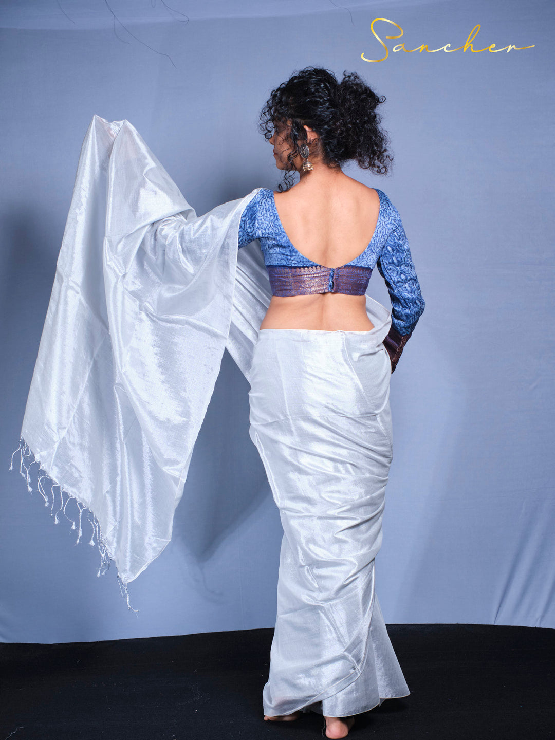 Pearl Meadow Mul Zari Saree