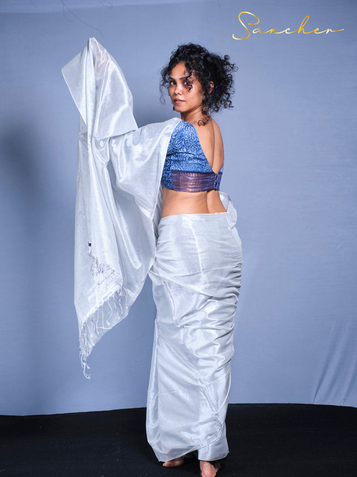 Pearl Meadow Mul Zari Saree