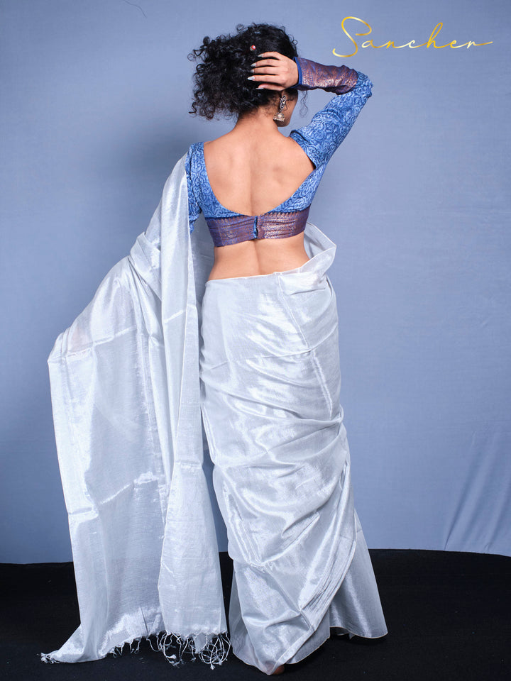 Pearl Meadow Mul Zari Saree