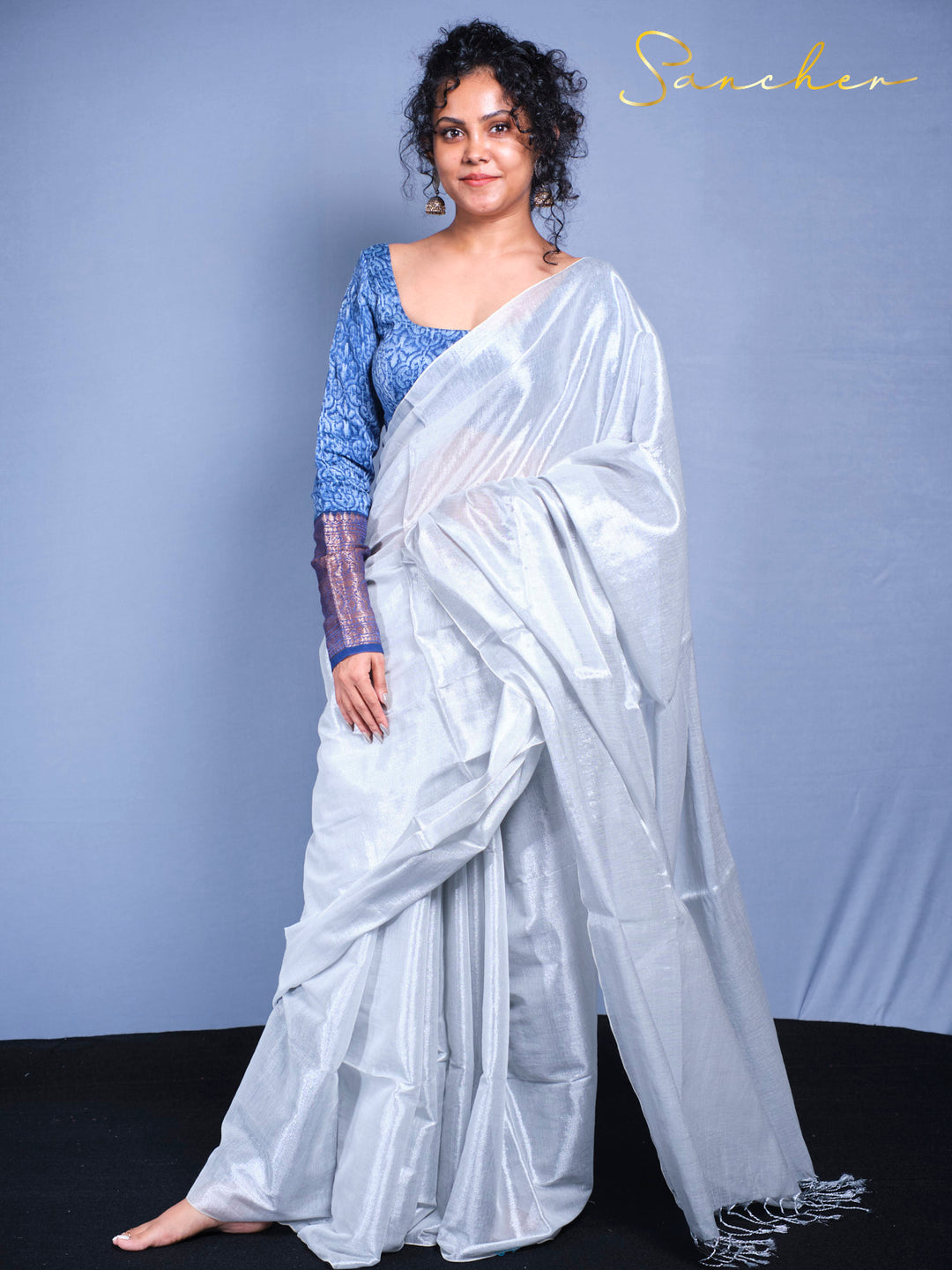 Pearl Meadow Mul Zari Saree