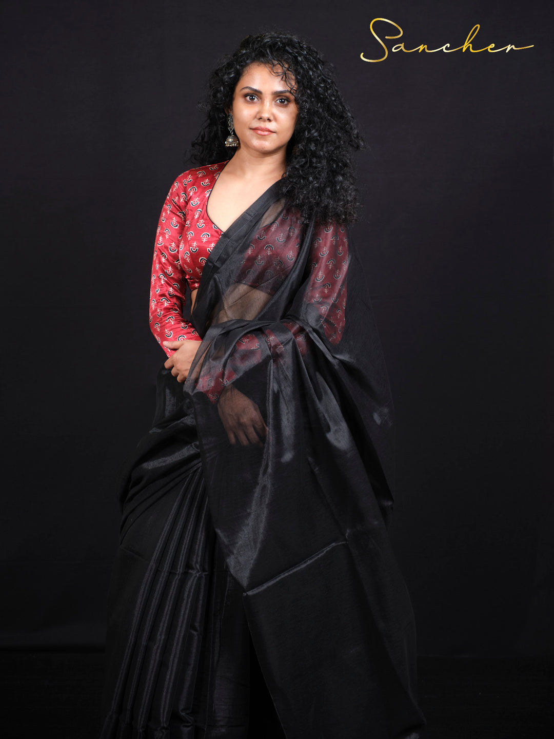 Ethnic mul zari saree collection featuring Black Panther design with matching accessories