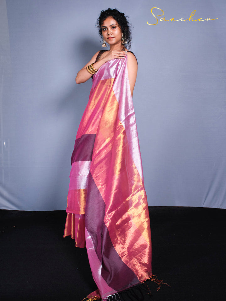 Full length portrait of model in Blossom Breeze saree showing complete draping style and color combination