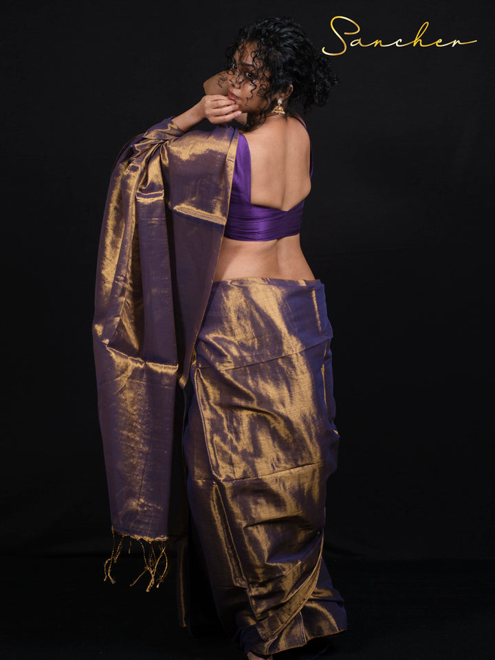 Elegant woman posing in soft cotton Mul Zari saree for office wear