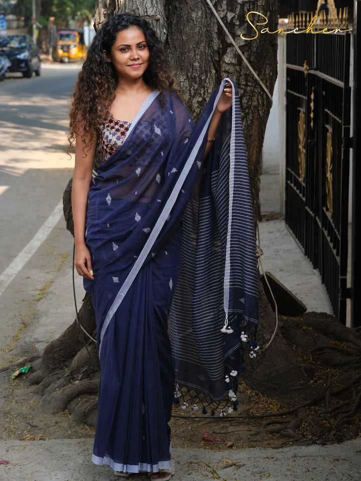 Midnight Mariner Jamdhani Mulmul Cotton Saree
