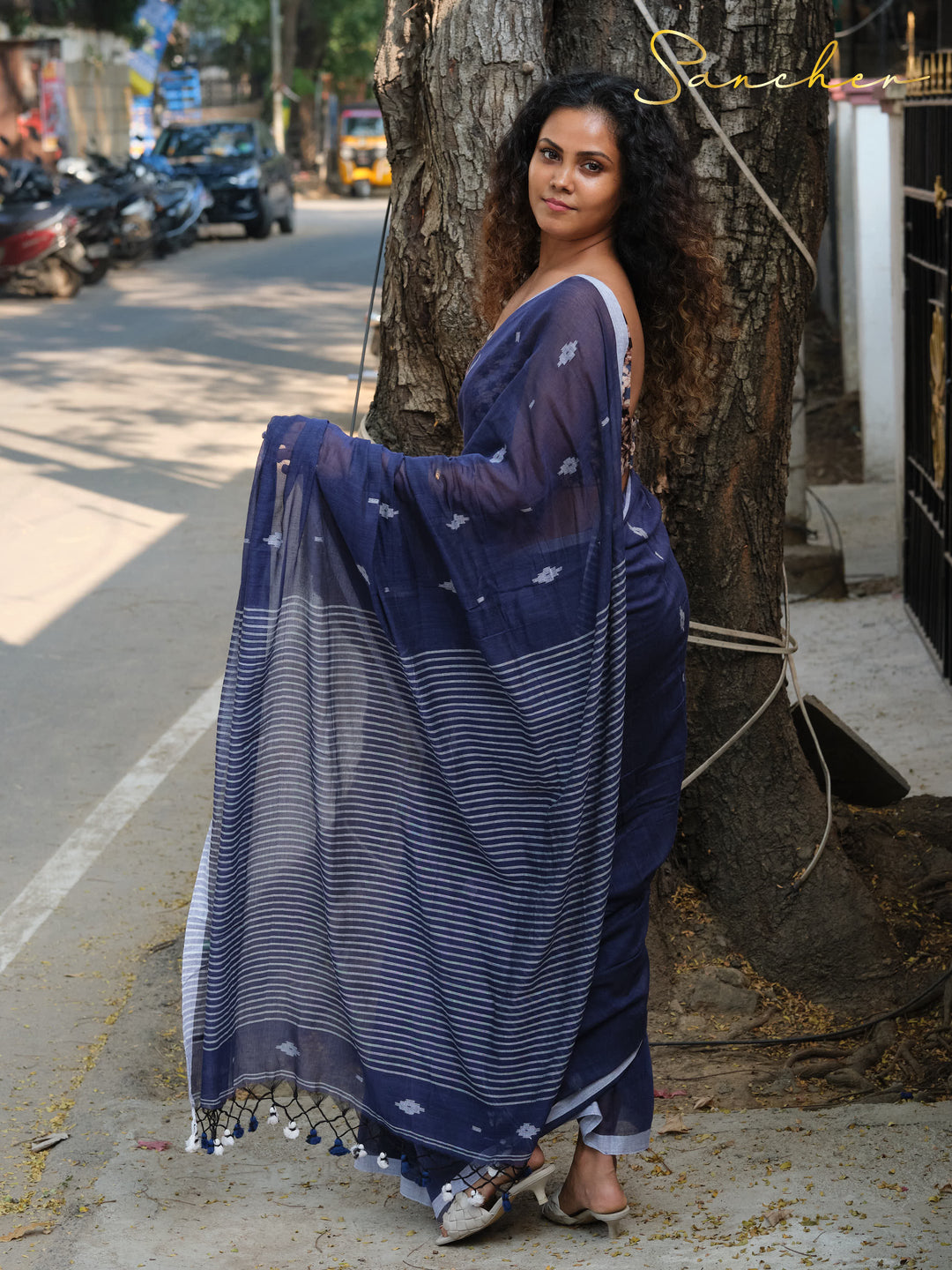 Midnight Mariner Jamdhani Mulmul Cotton Saree