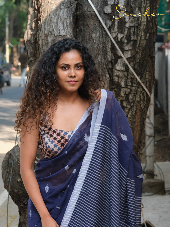 Midnight Mariner Jamdhani Mulmul Cotton Saree