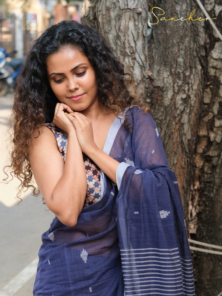 Midnight Mariner Jamdhani Mulmul Cotton Saree