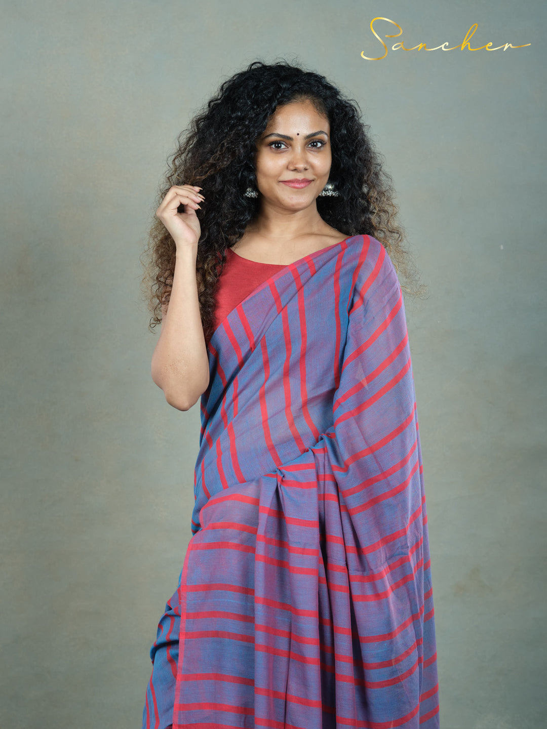 Burgundy Plum Mulmul Cotton Saree