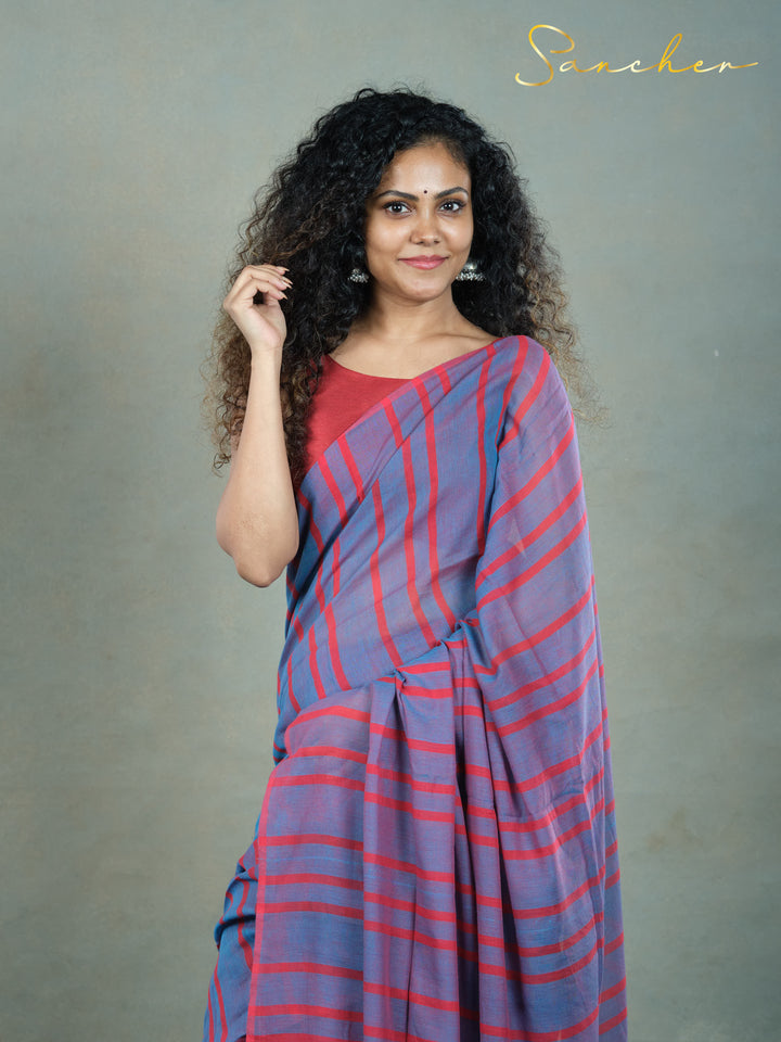 Burgundy Plum Mulmul Cotton Saree