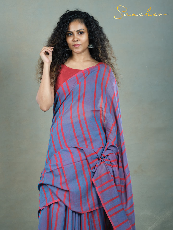 Burgundy Plum Mulmul Cotton Saree