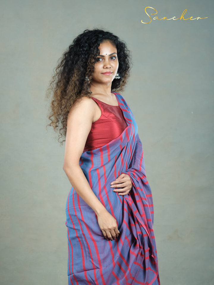 Burgundy Plum Mulmul Cotton Saree