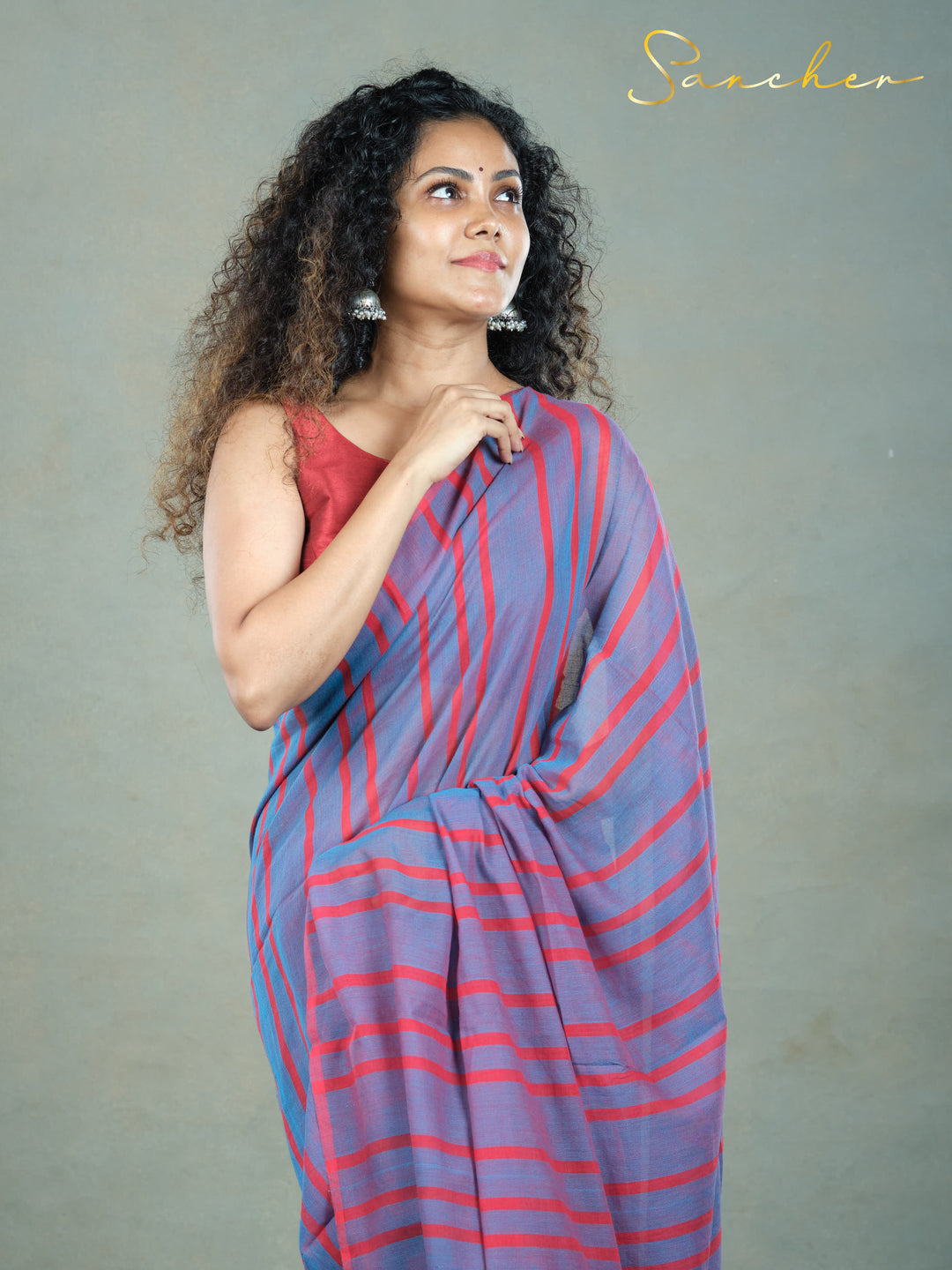 Burgundy Plum Mulmul Cotton Saree