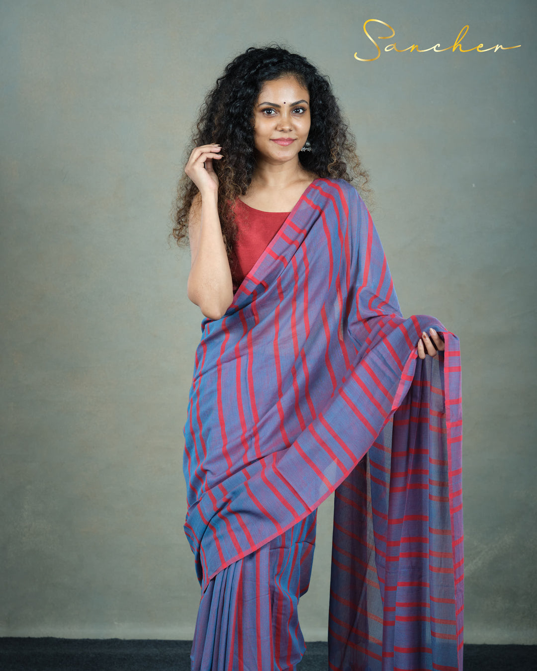 Burgundy Plum Mulmul Cotton Saree