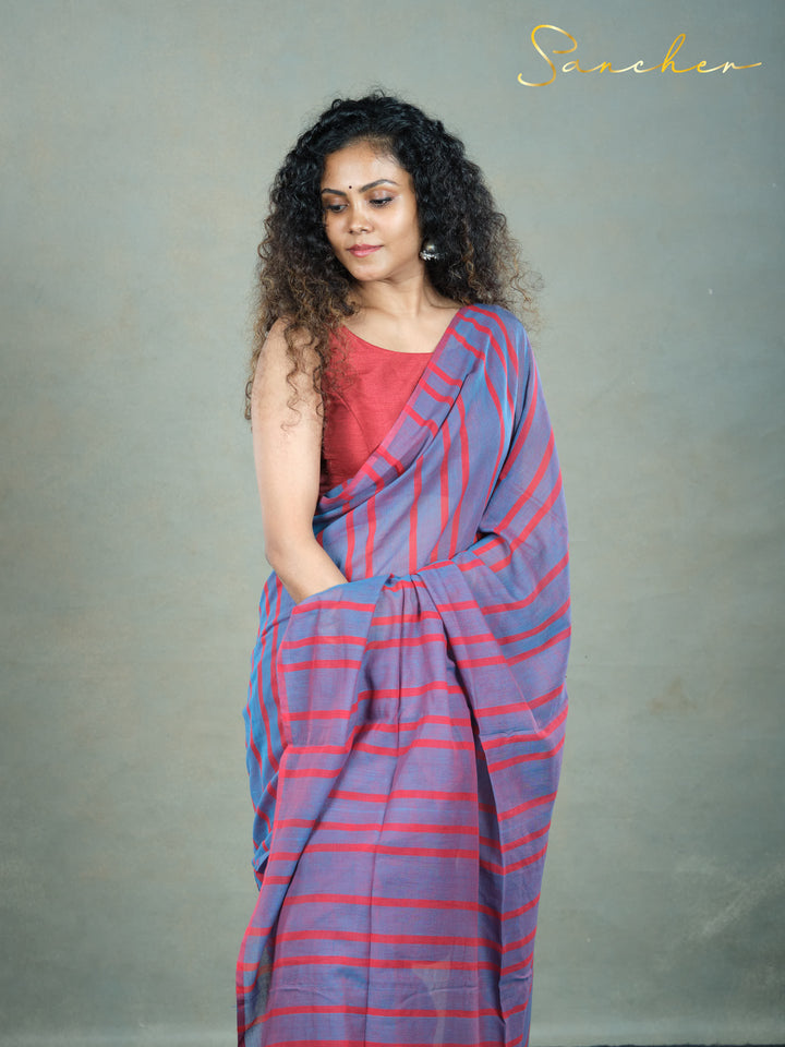 Burgundy Plum Mulmul Cotton Saree