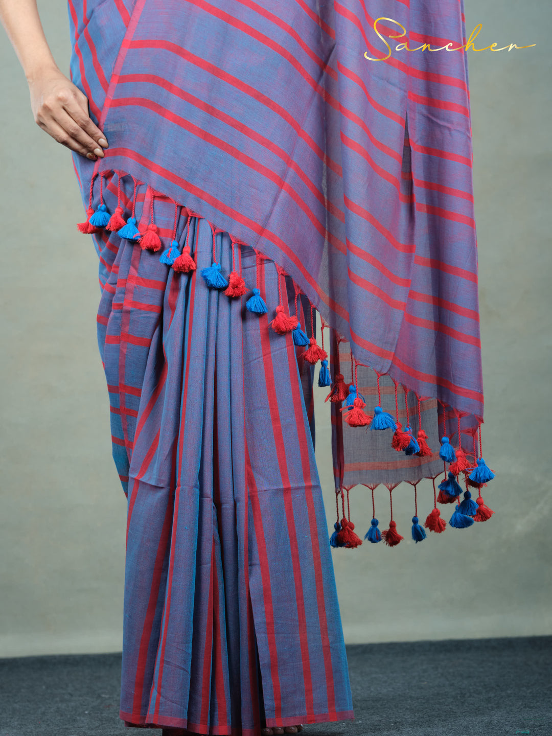 Burgundy Plum Mulmul Cotton Saree