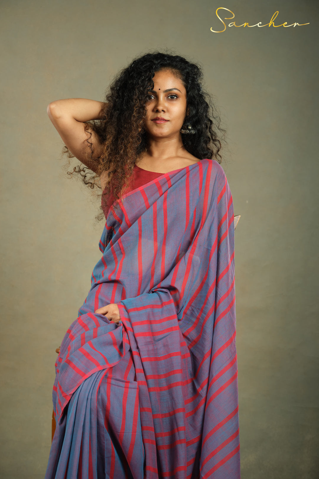 Burgundy Plum Mulmul Cotton Saree