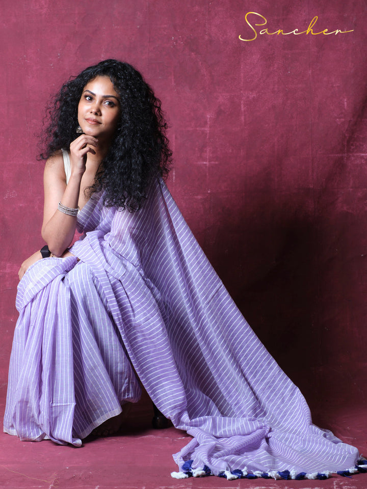 Canvas of stripes Mulmul Cotton Saree