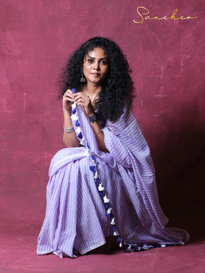 Canvas of stripes Mulmul Cotton Saree