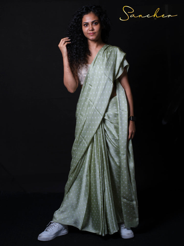 Side pose displaying lightweight modal silk saree perfect for office and party wear