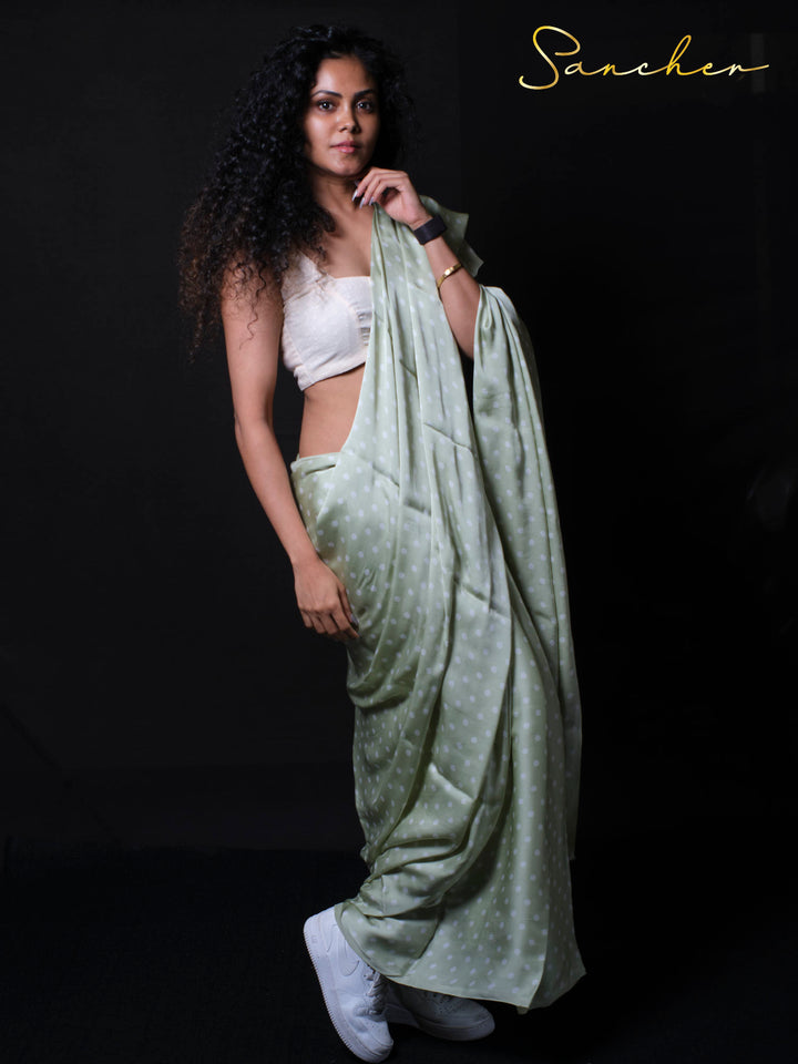Premium modal silk saree with white sneakers showing modern styling options