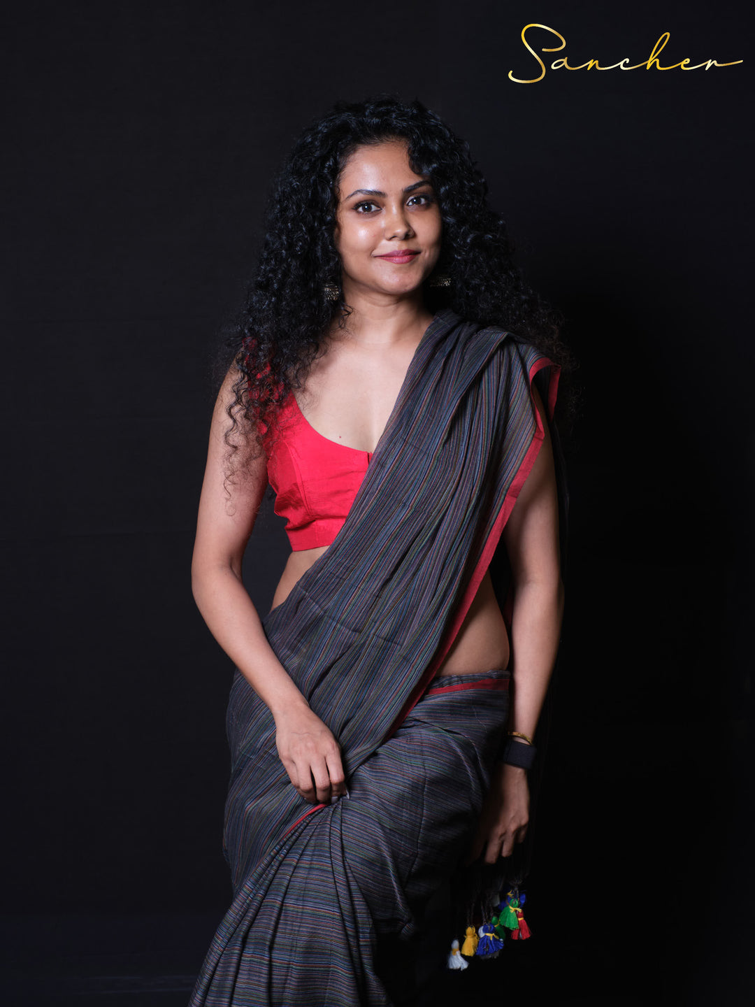 Premium quality mulmul cotton Coastal Charm saree featuring Green base and colorful thread work detail