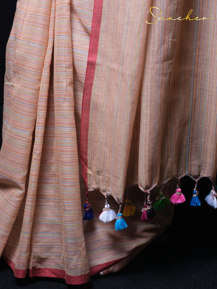 Coral Cascade Mulmul Cotton Saree