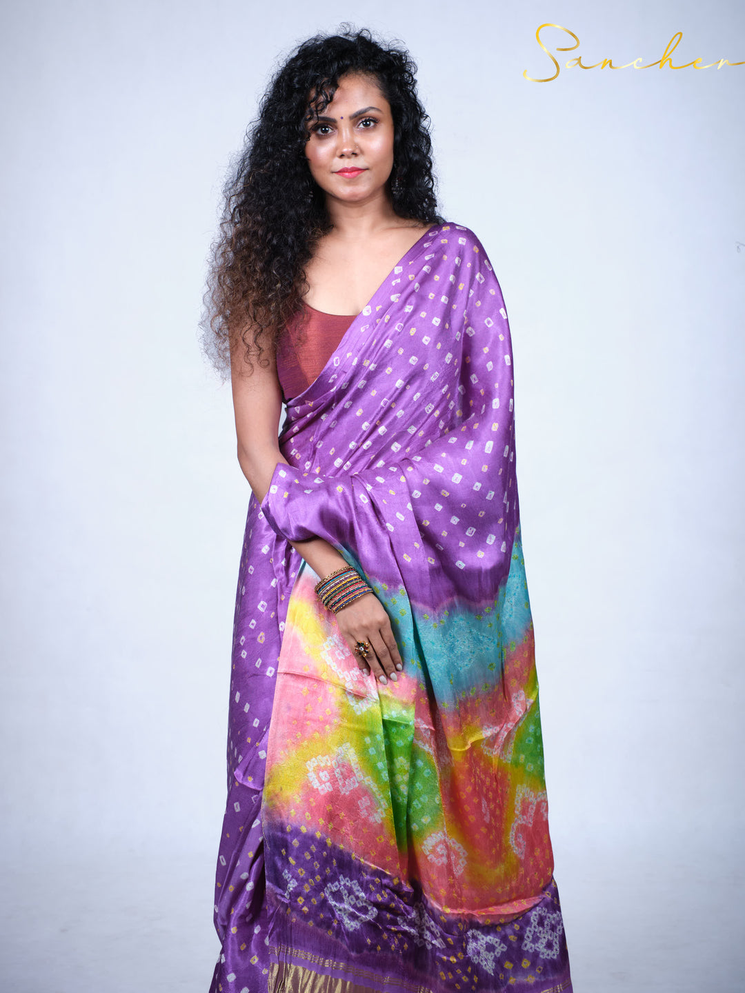 Heather Bandhani Modal Silk Saree