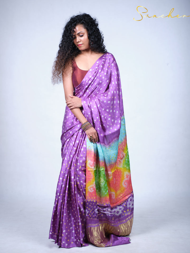 Heather Bandhani Modal Silk Saree