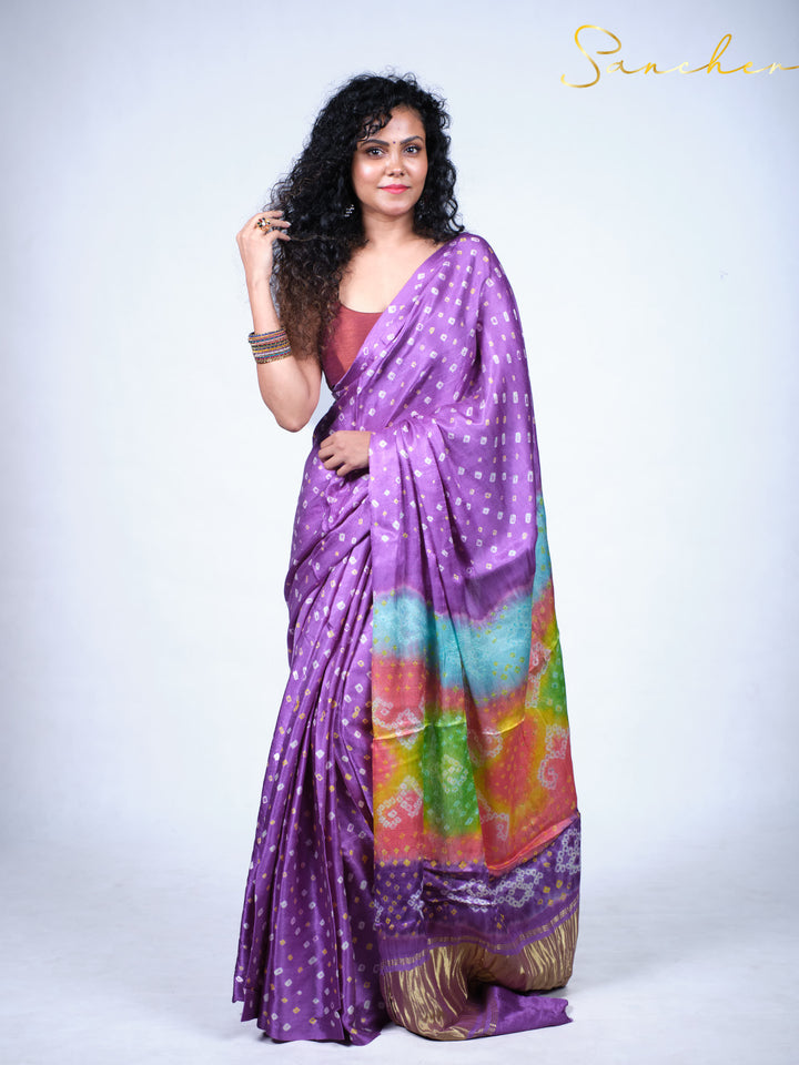 Heather Bandhani Modal Silk Saree