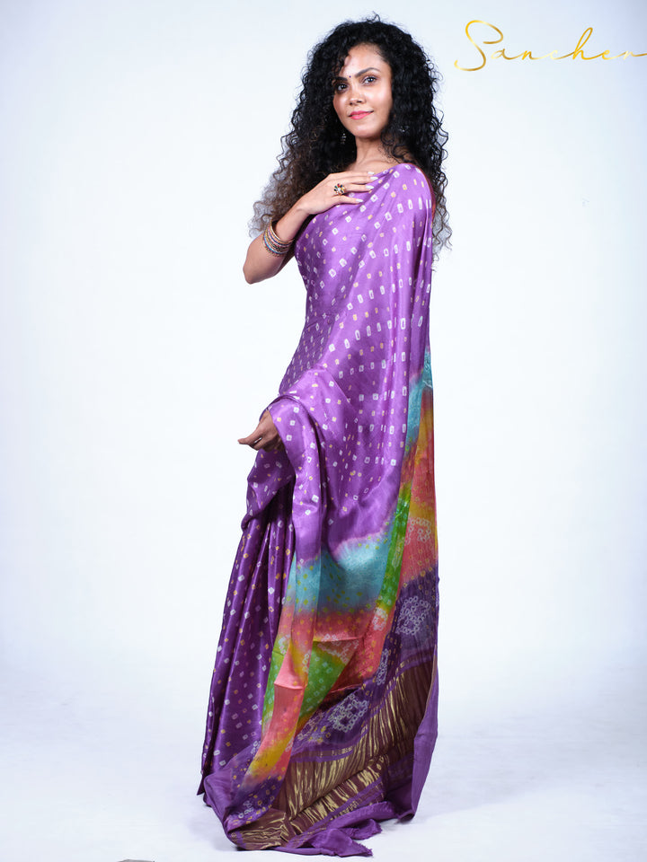 Heather Bandhani Modal Silk Saree