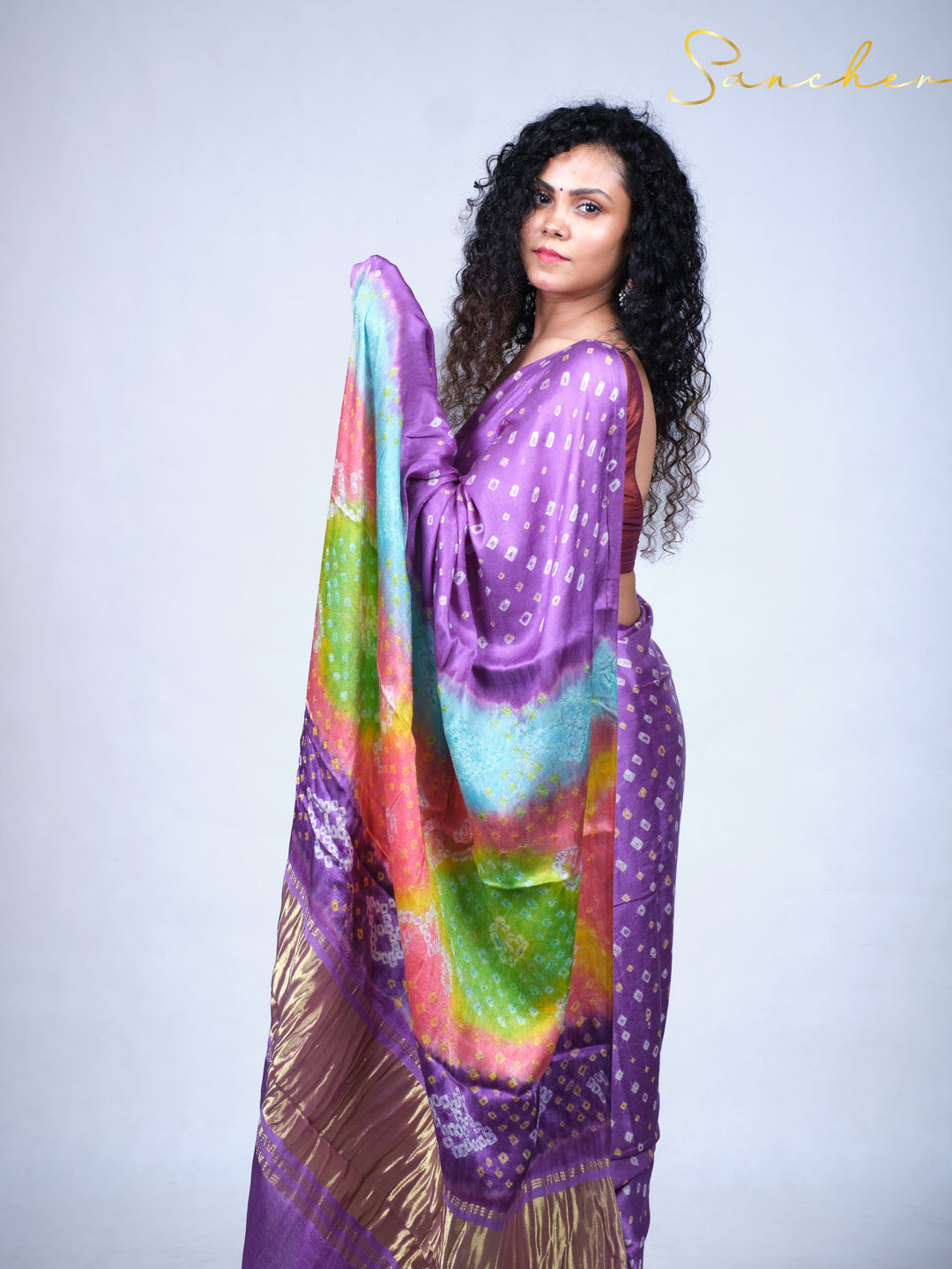 Heather Bandhani Modal Silk Saree