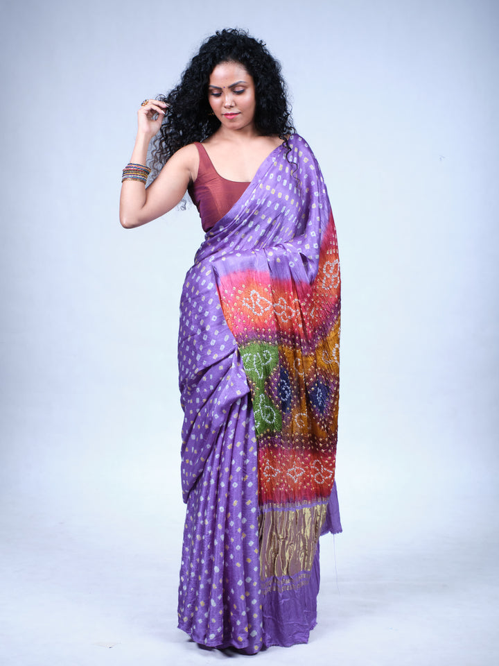 Wisteria Purple Bandhani Modal Silk Saree