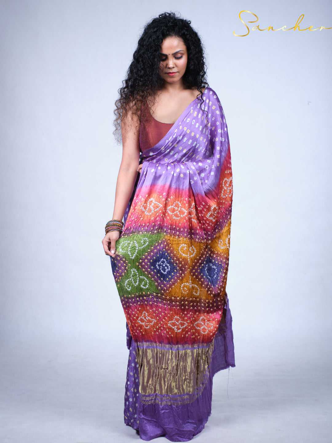 Wisteria Purple Bandhani Modal Silk Saree