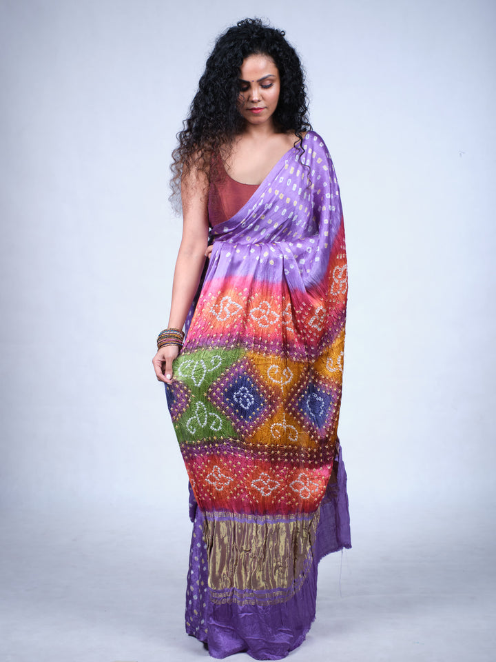 Wisteria Purple Bandhani Modal Silk Saree