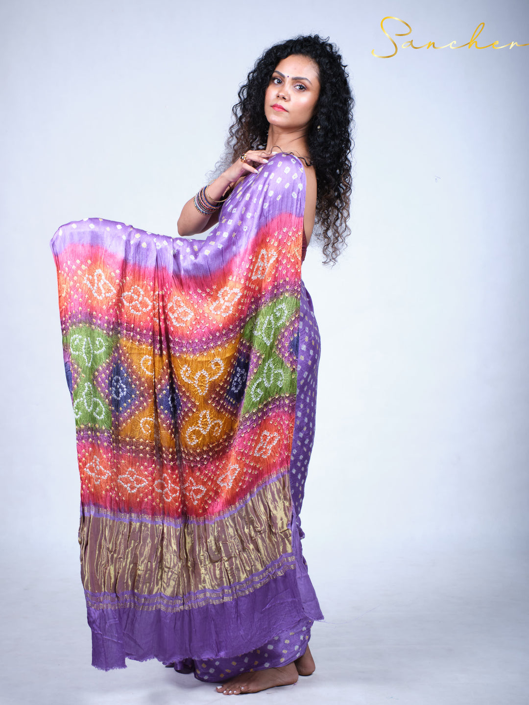 Wisteria Purple Bandhani Modal Silk Saree