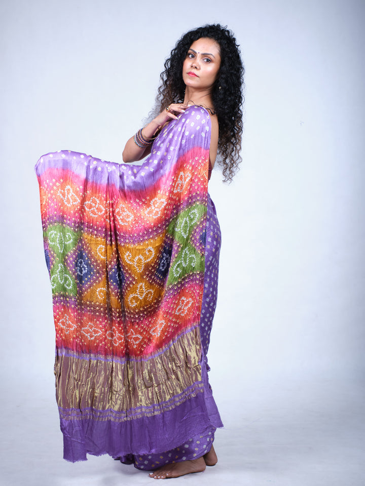 Wisteria Purple Bandhani Modal Silk Saree