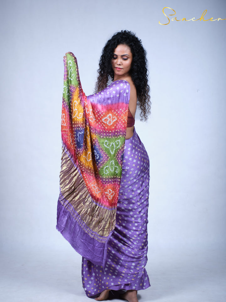 Wisteria Purple Bandhani Modal Silk Saree