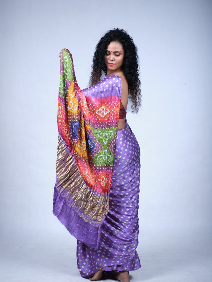 Wisteria Purple Bandhani Modal Silk Saree