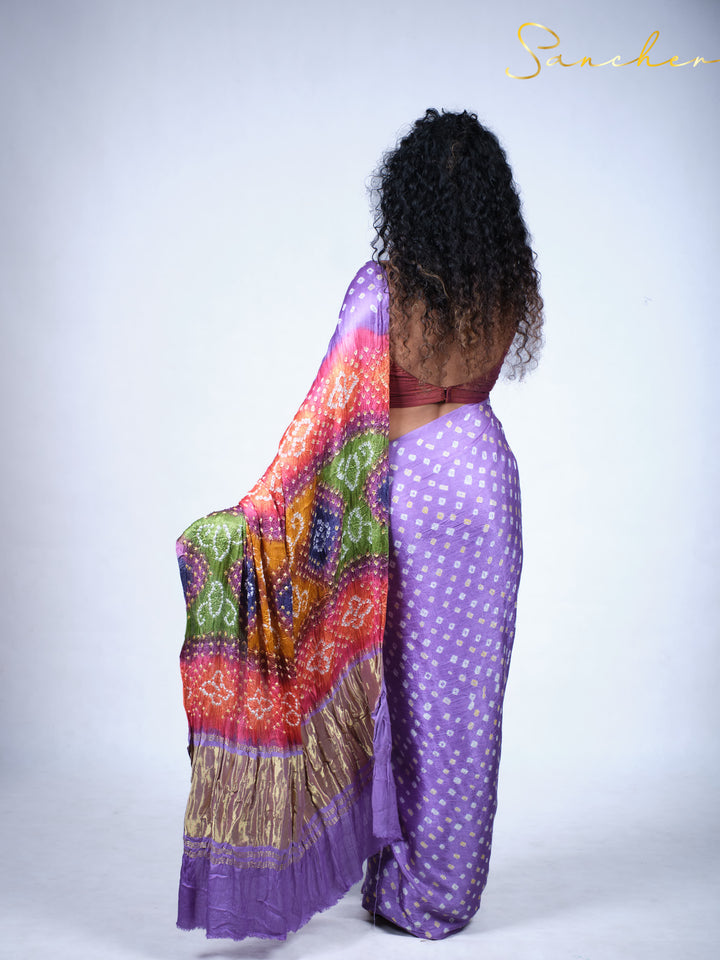 Wisteria Purple Bandhani Modal Silk Saree