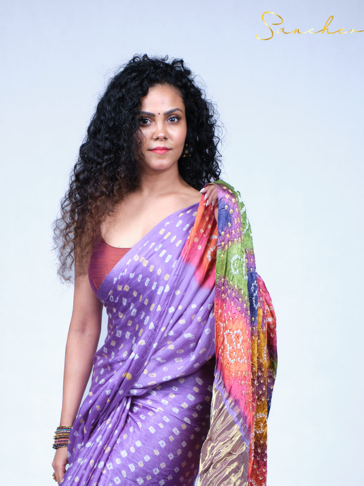 Wisteria Purple Bandhani Modal Silk Saree