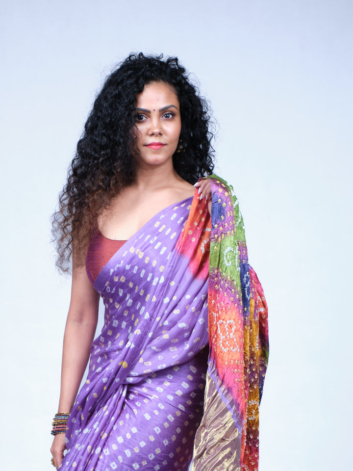 Wisteria Purple Bandhani Modal Silk Saree