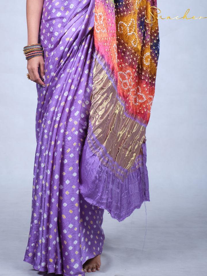 Wisteria Purple Bandhani Modal Silk Saree